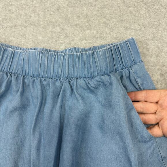 Torrid Skirt WMNS M Blue Chambray Ruffle Shirred Hem Stretch Waist Front Pockets - Picture 5 of 12